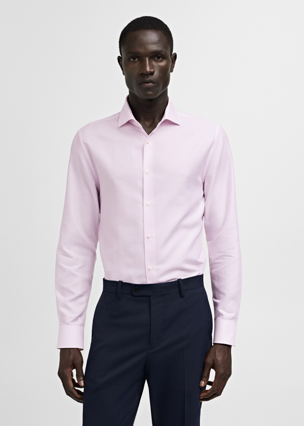 Slim-fit micro-stripe twill suit shirt - Light Pink
