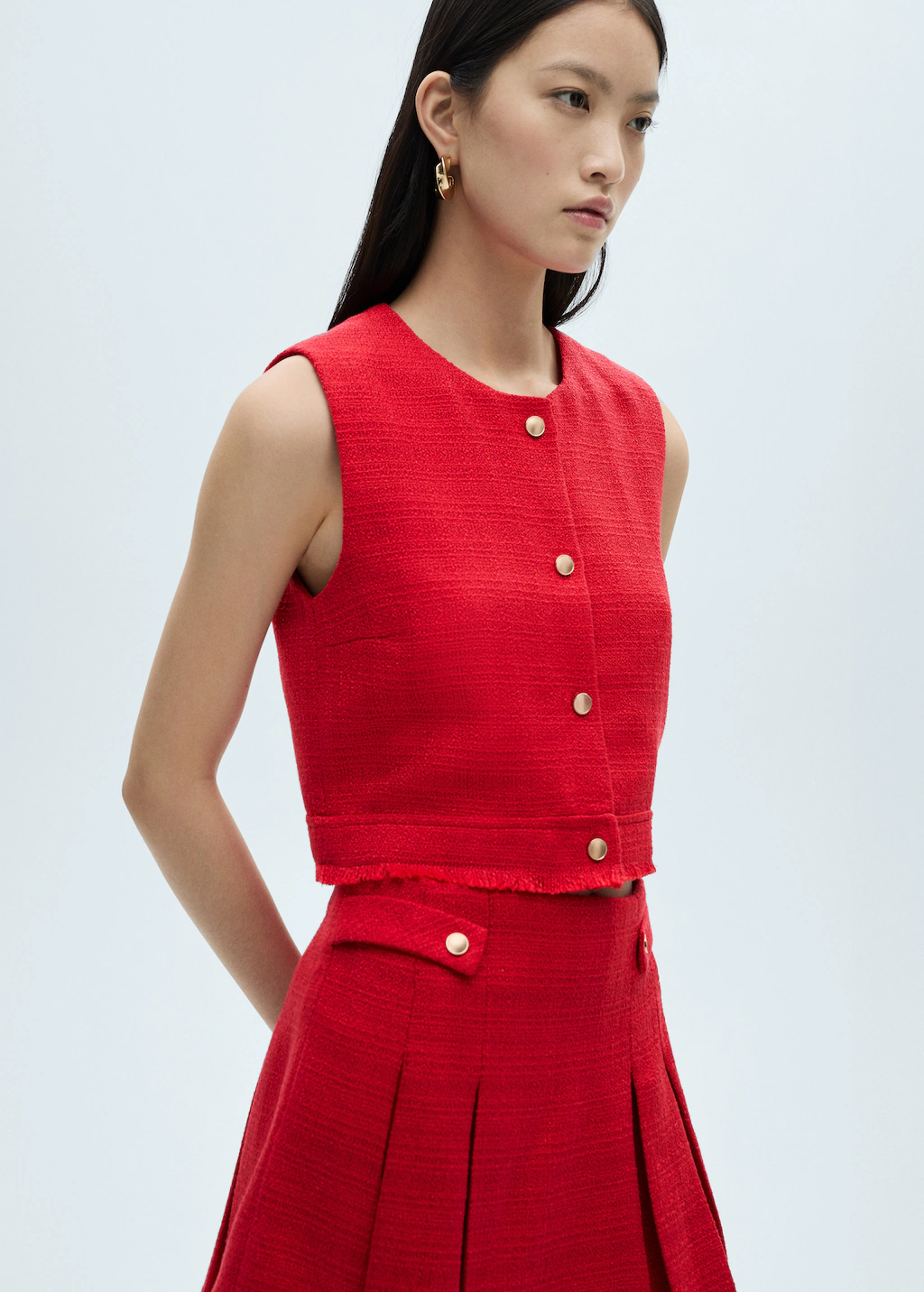 Tweed waistcoat with buttons - Red