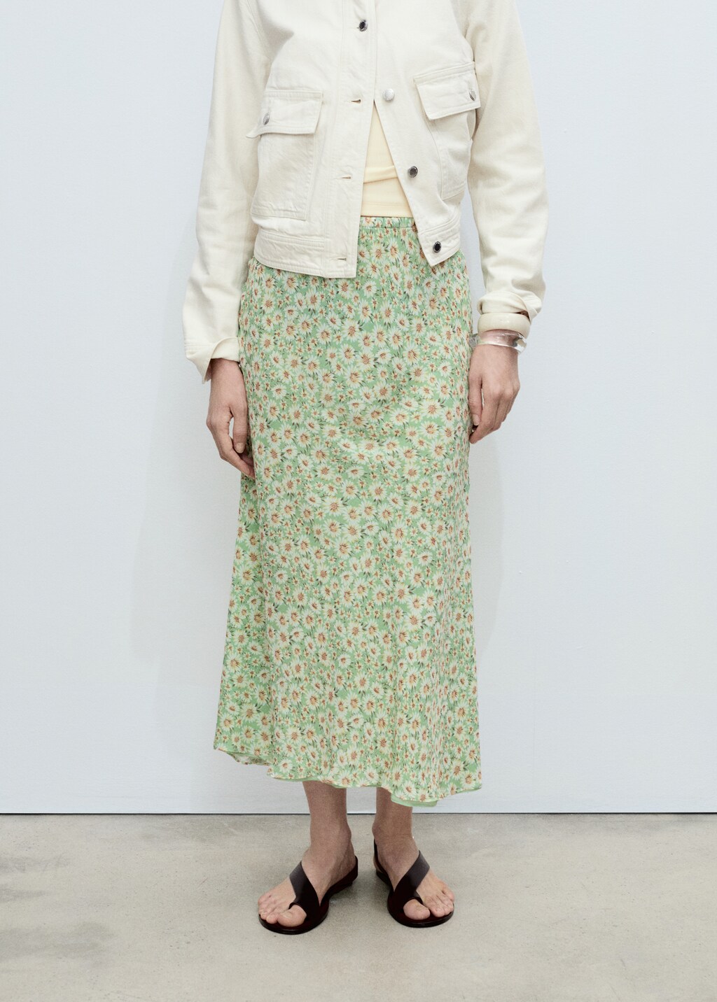 Long floral flared skirt - Black