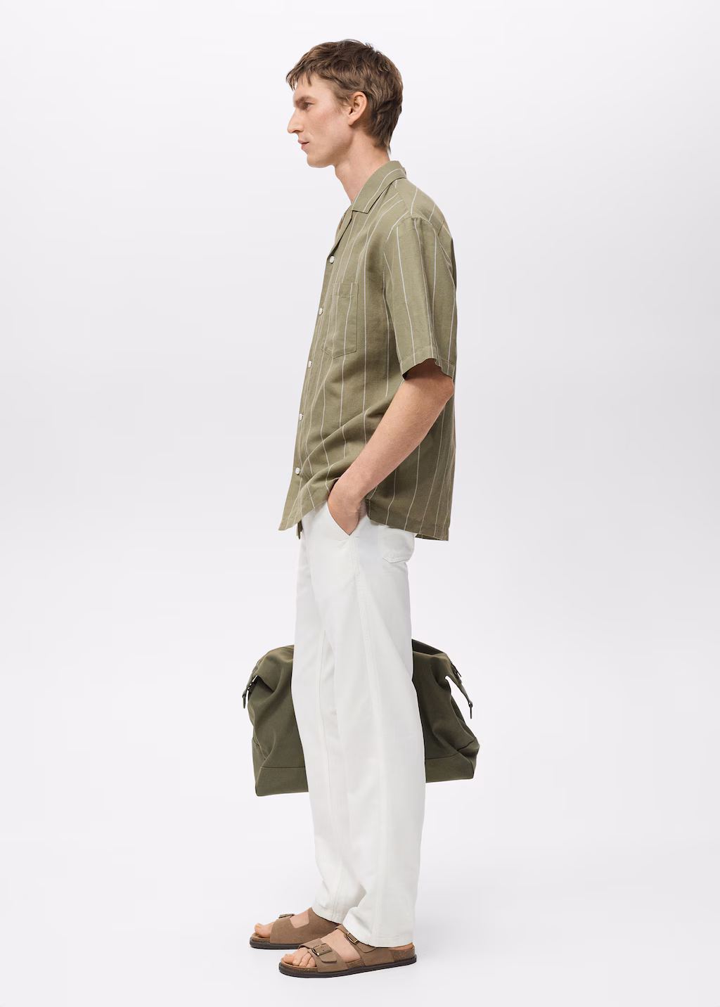 Linen bowling shirt with pinstripes - Green