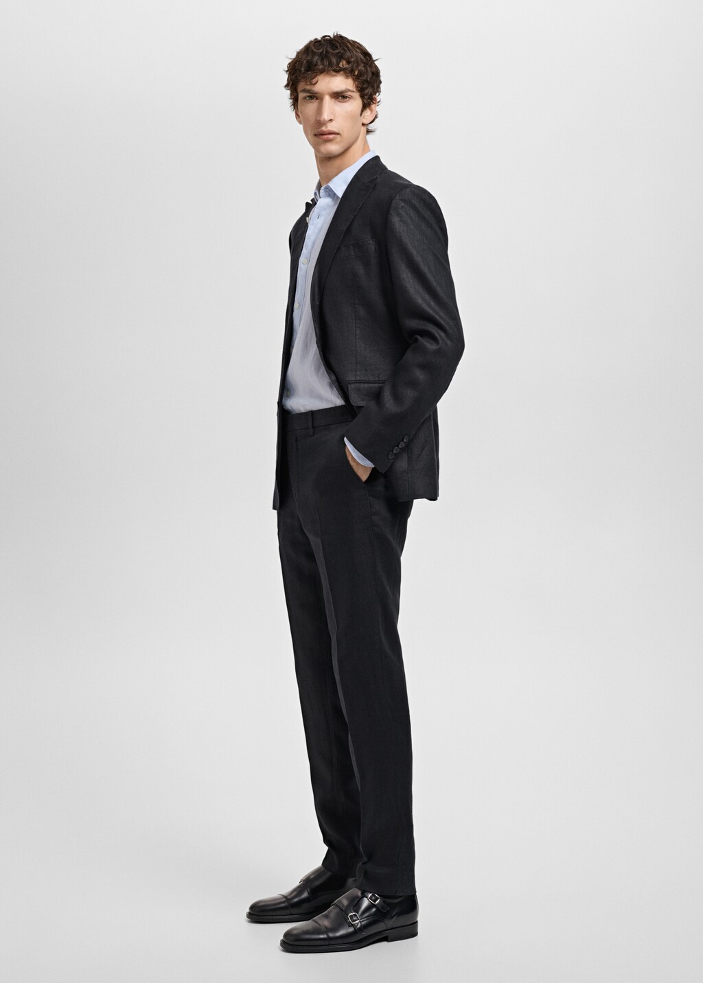Slim fit 100% linen suit pants - Black
