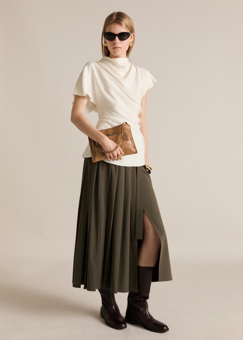 Textured draped blouse - Ecru