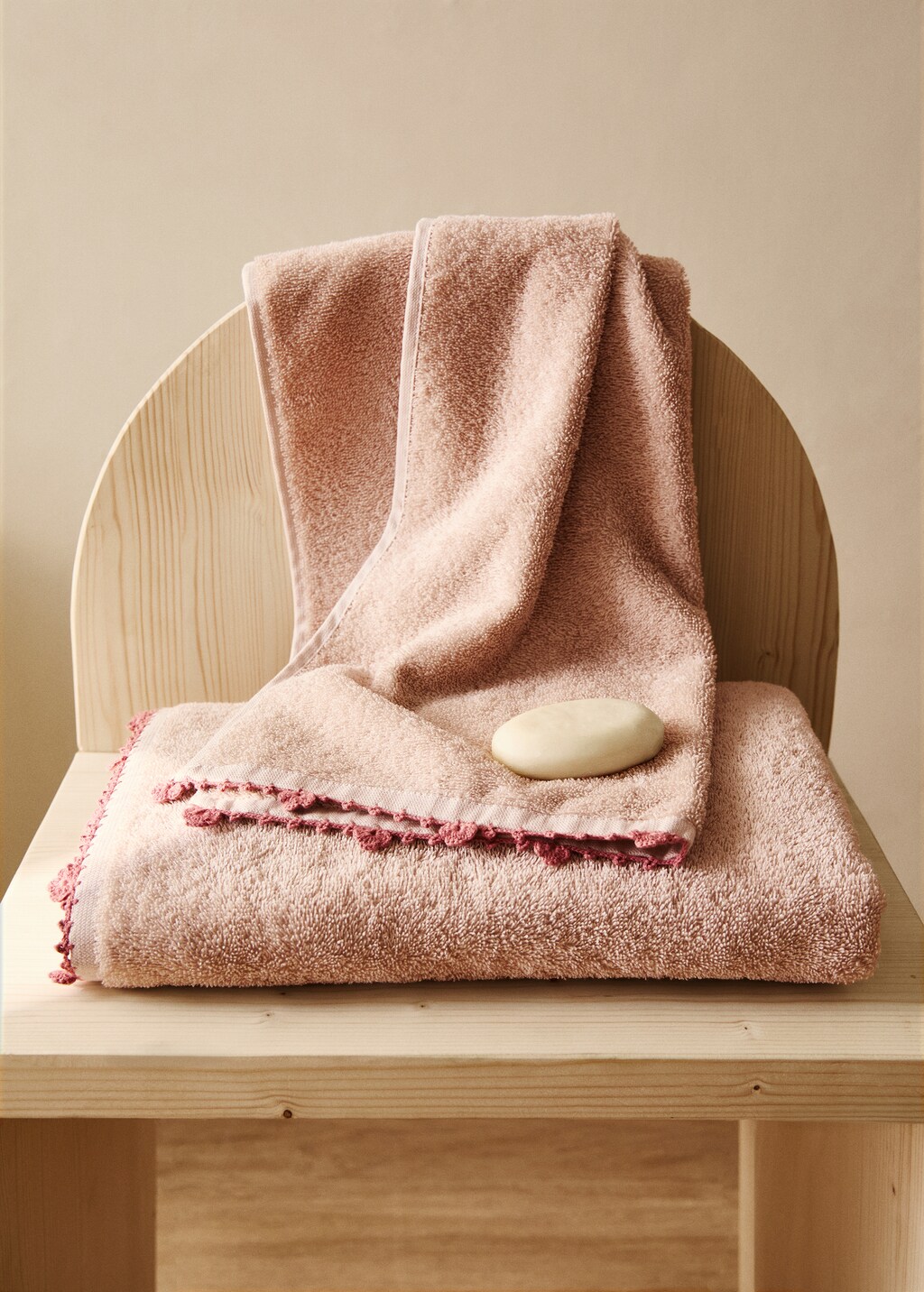 Children's washbasin towel crochet finish 50x90 cm - Beige