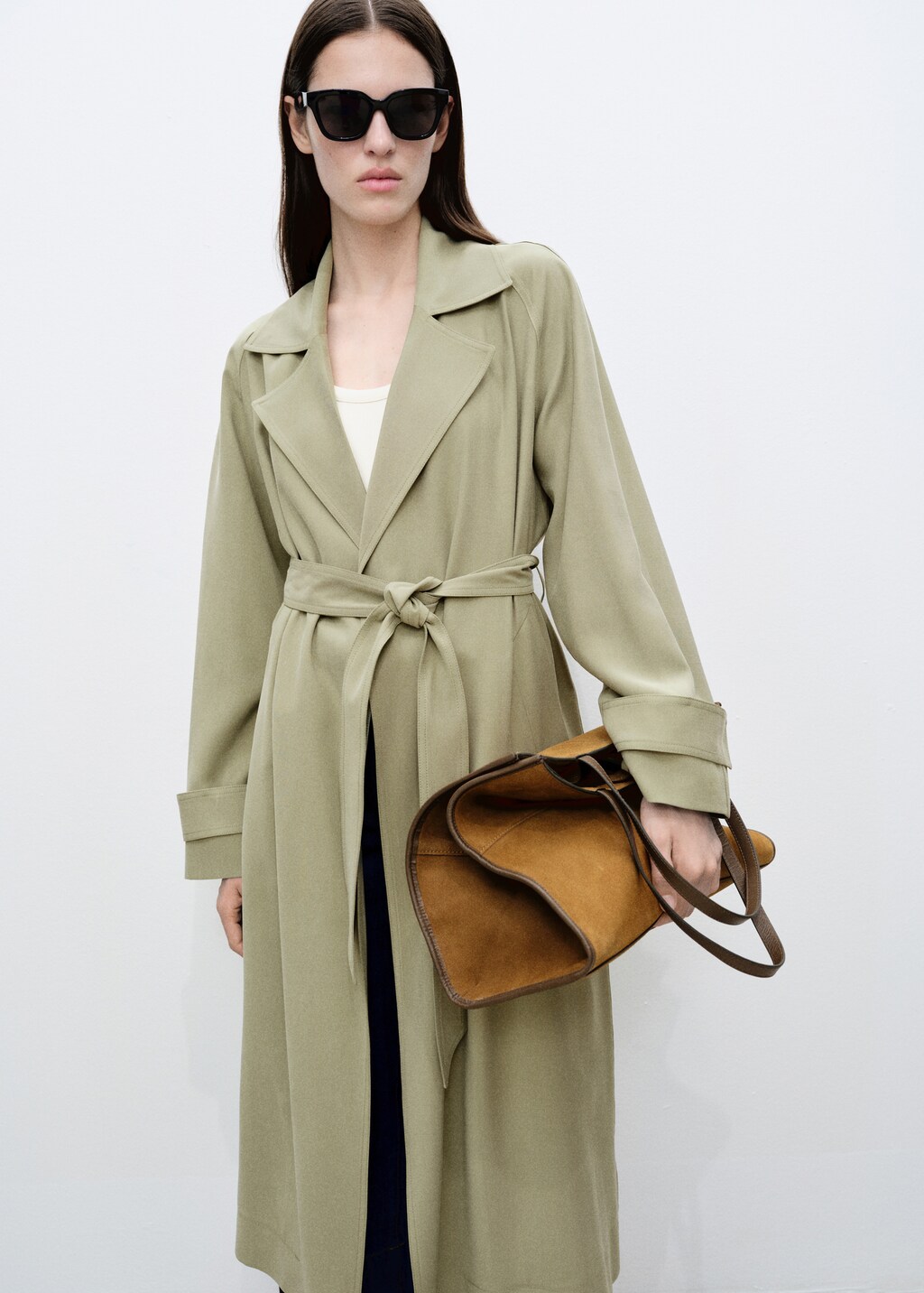 Soft trench coat with belt - Light/Pastel Grey