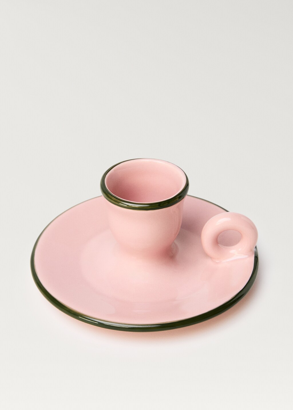 Earthenware candelabra with coloured trim - Olive Green