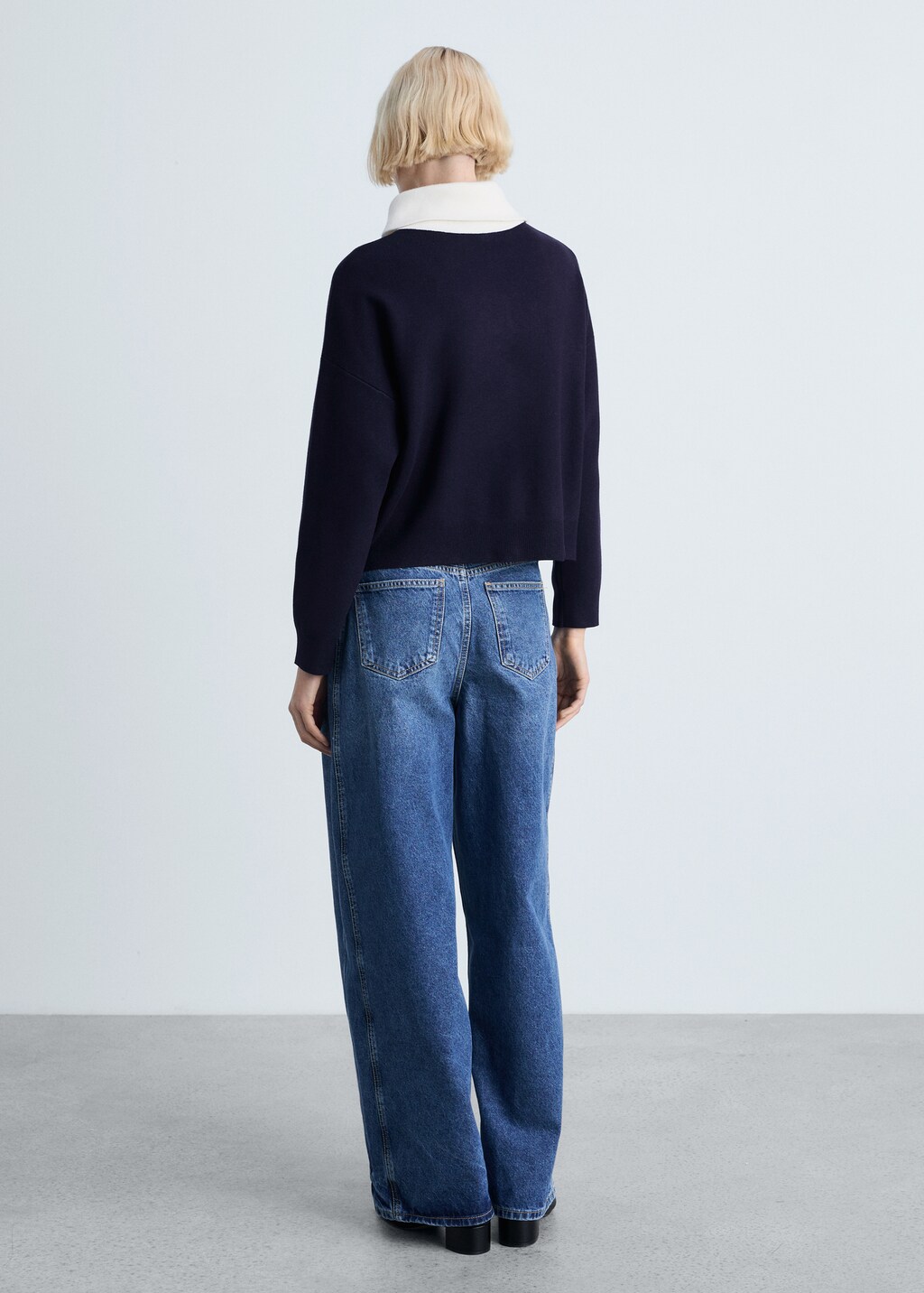 Knitted sweater with contrasting collar - Dark Navy