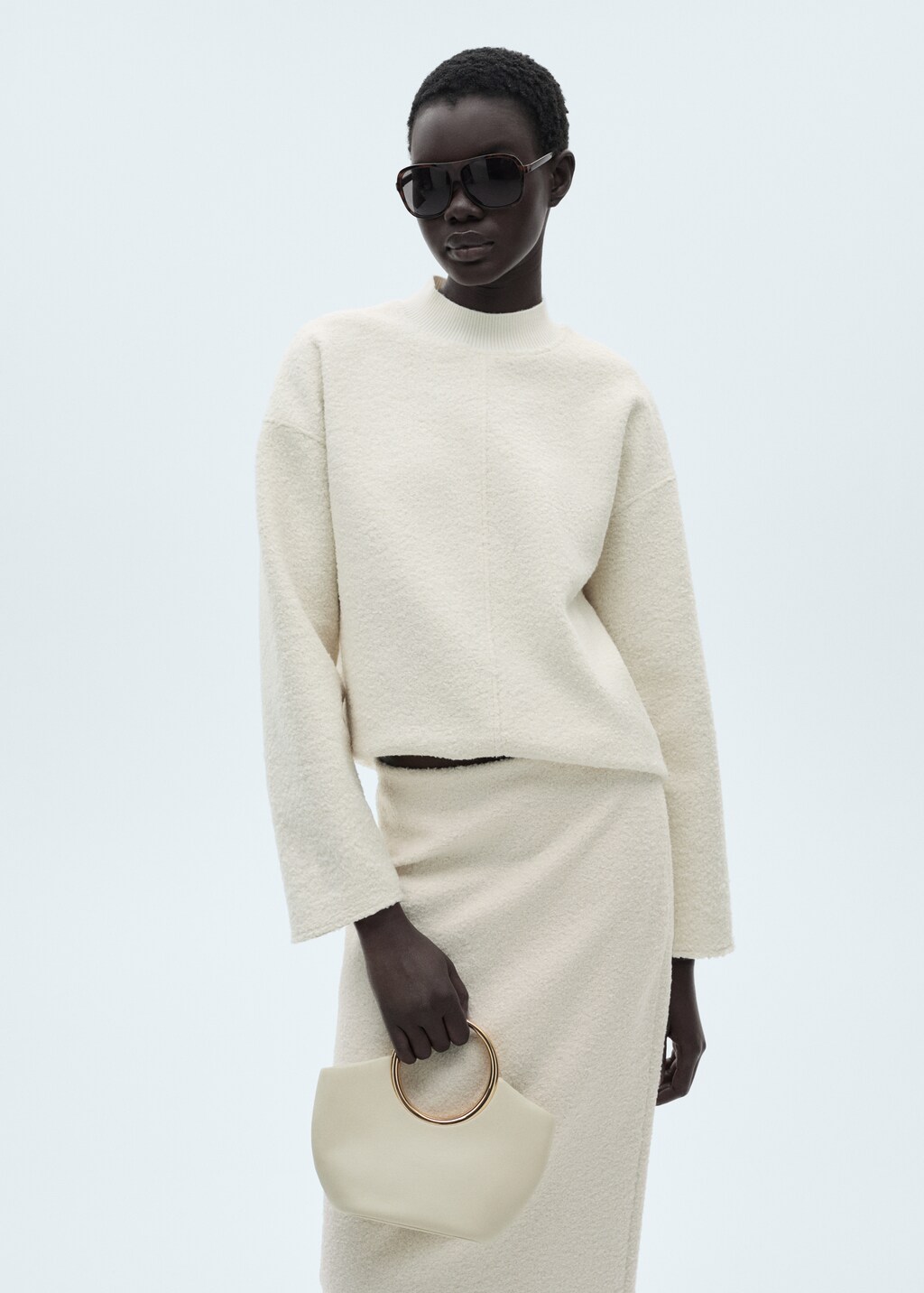 Perkins-neck bouclé sweatshirt - Ecru