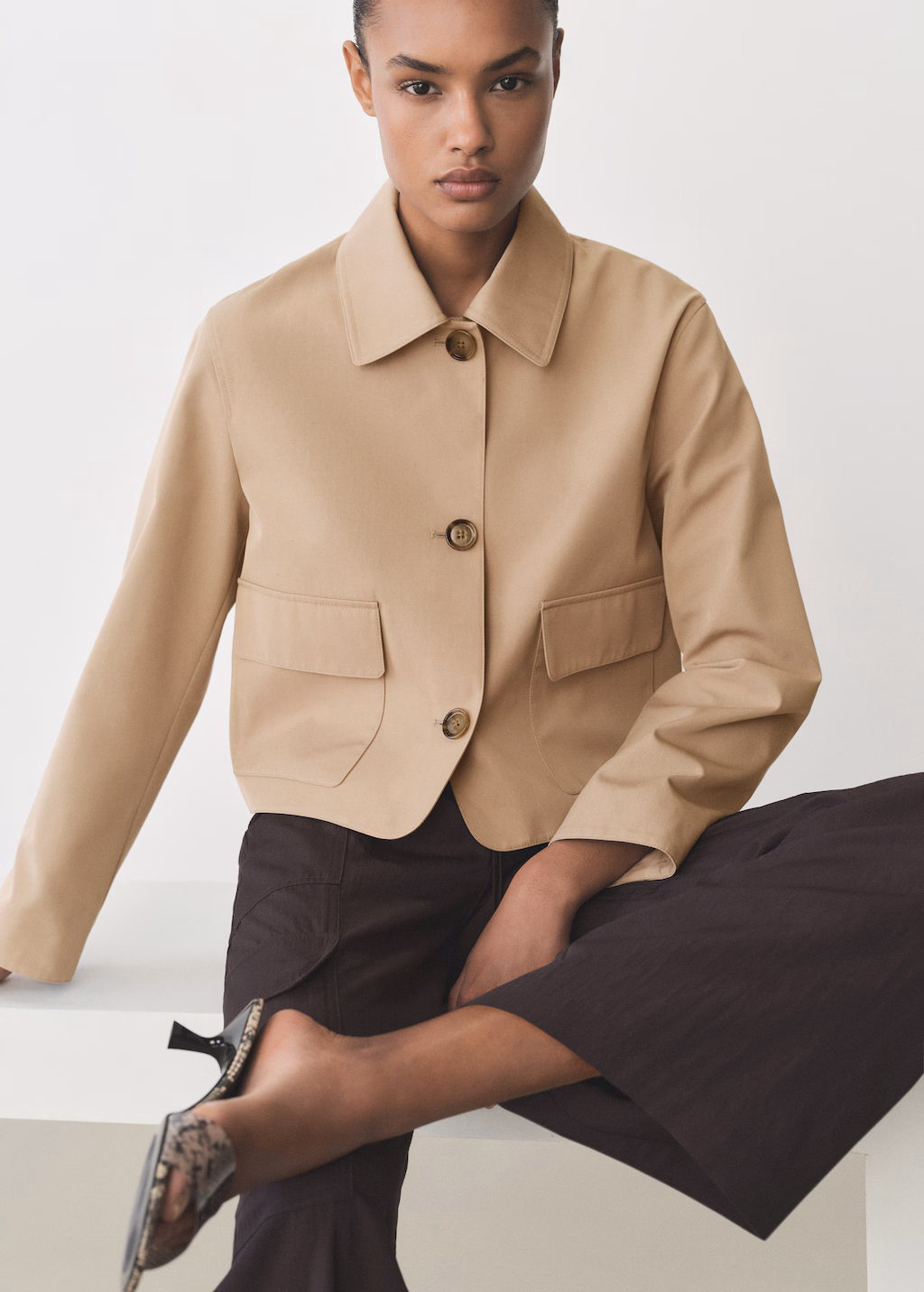 Cotton jacket with pockets - Khaki