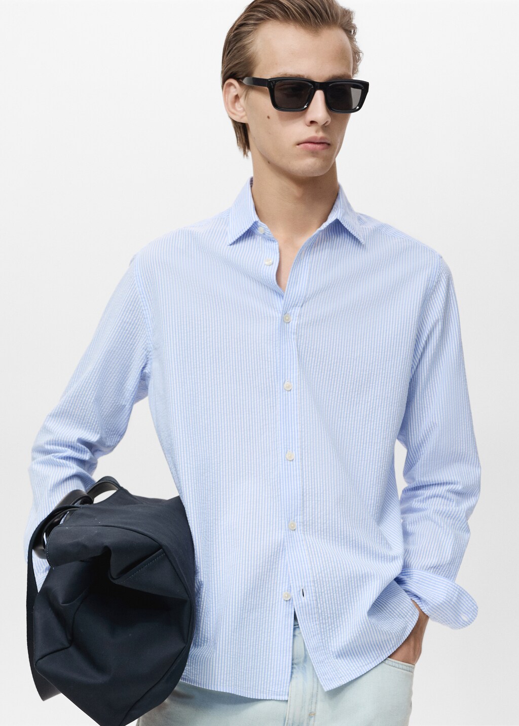 Striped seersucker shirt - Sand