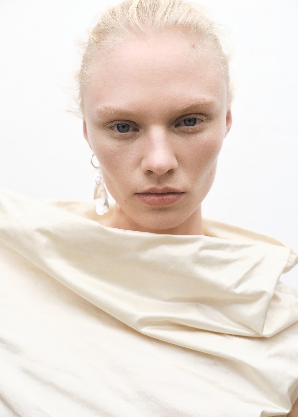 Cotton dress with draped collar - Ecru