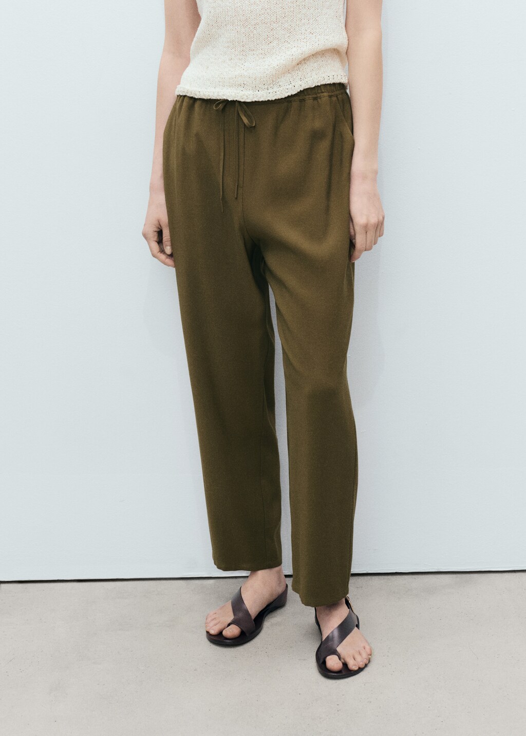 Elastic waist flowy trousers - Beige