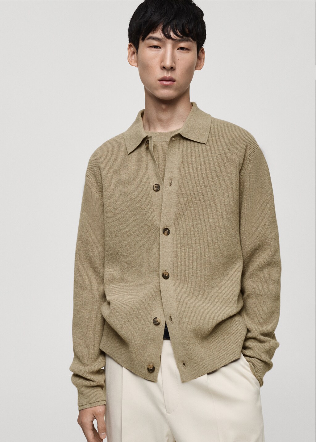 Wool blend polo cardigan - Mink Grey
