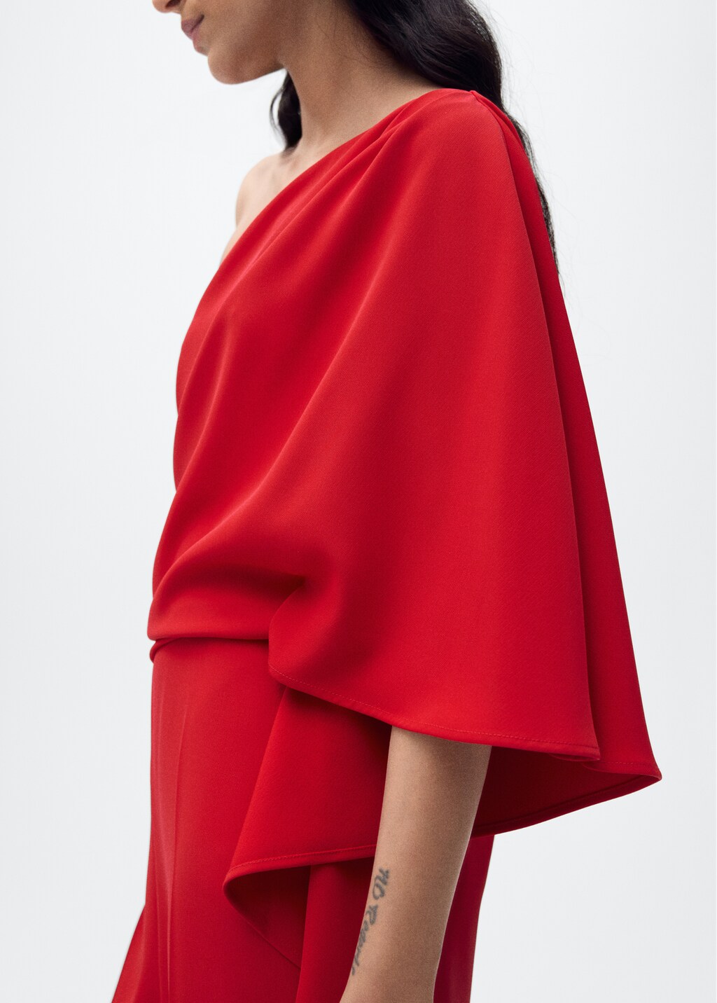 Asymmetrical flared-sleeve jumpsuit - Red