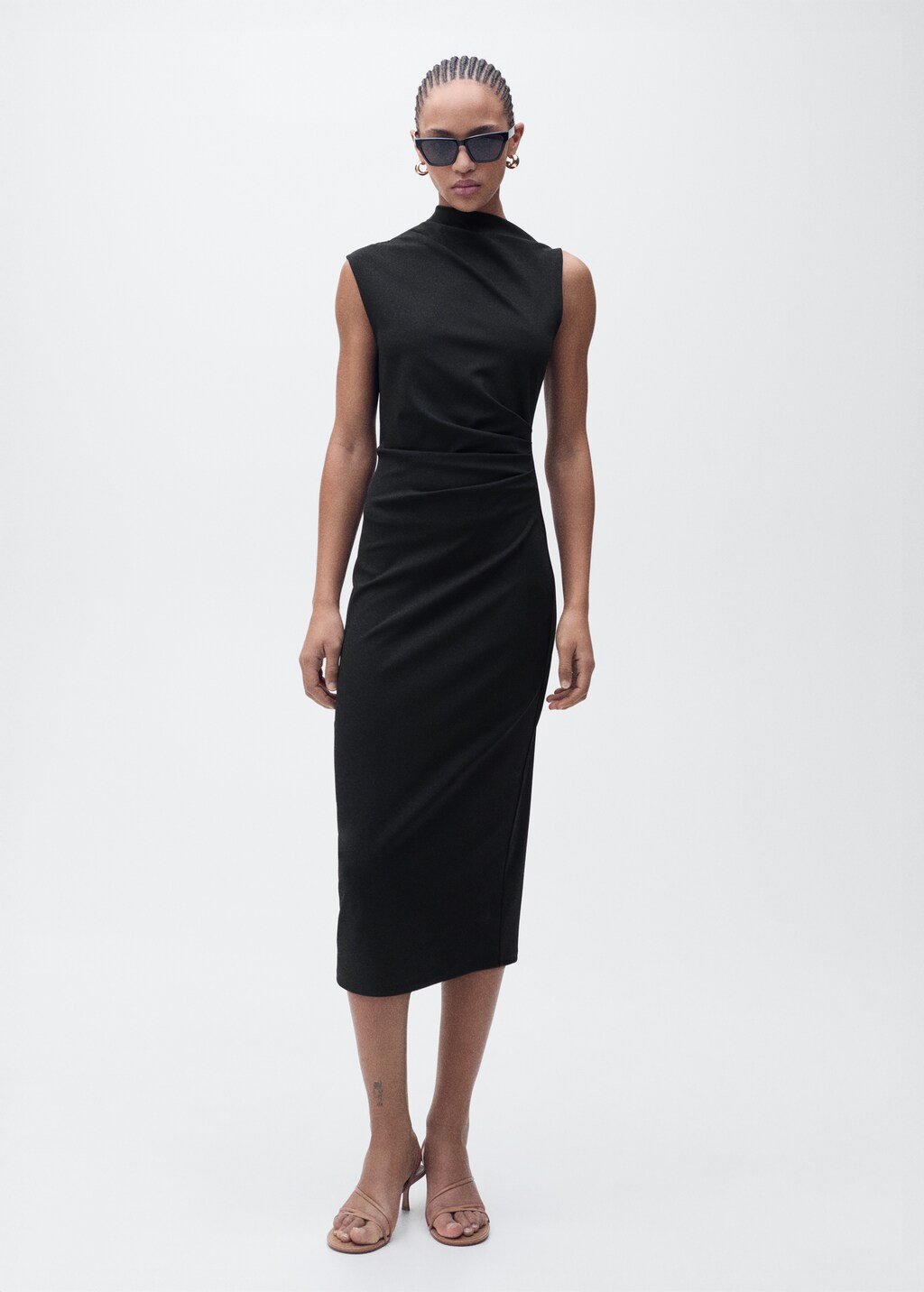 Draped midi-dress - Black