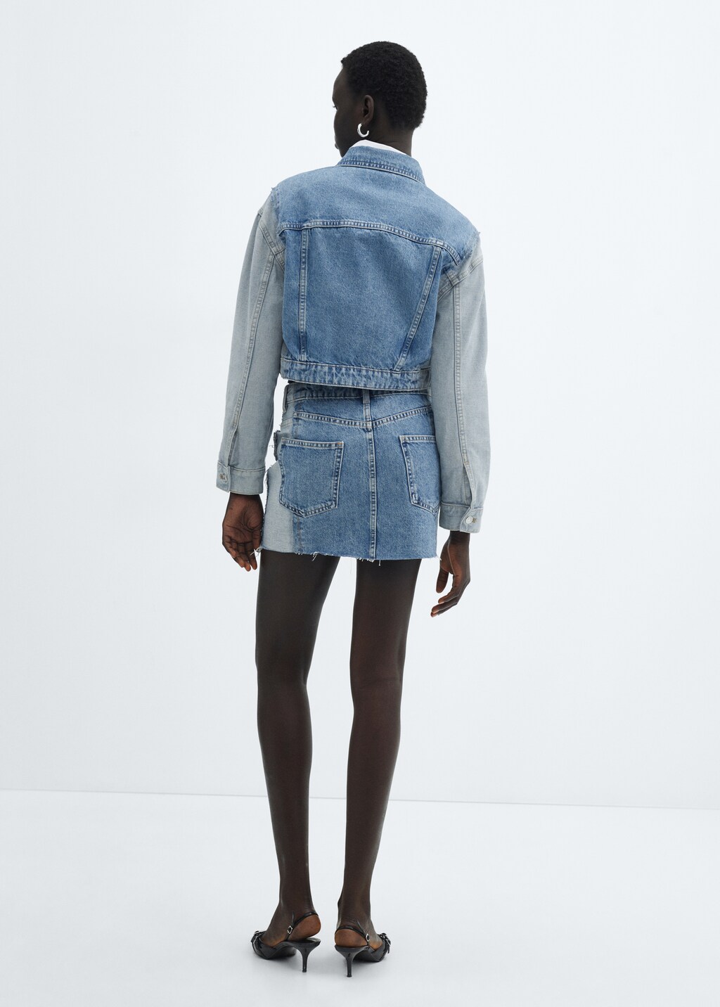 Two-tone cropped denim jacket - Medium Blue