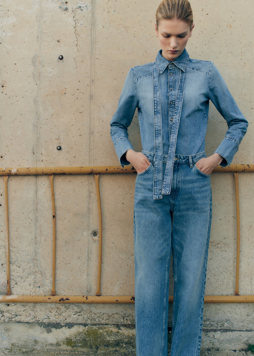Denim shirt with bow - Medium Blue