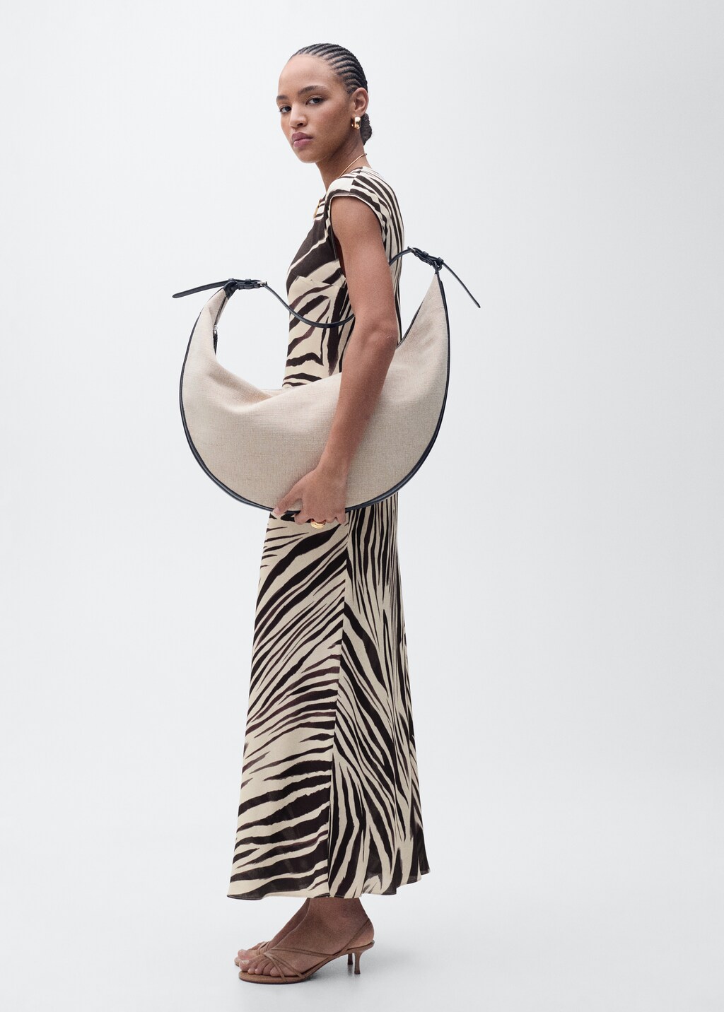 Zebra-print midi-dress - Ecru