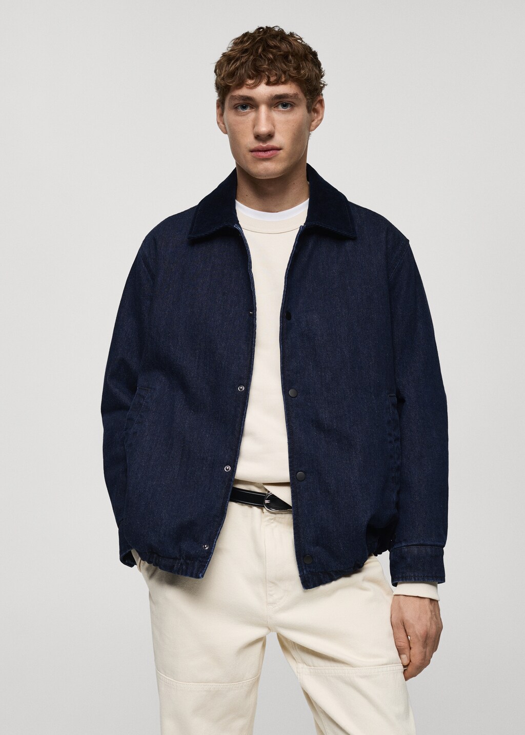 Corduroy collar denim jacket - Open Blue