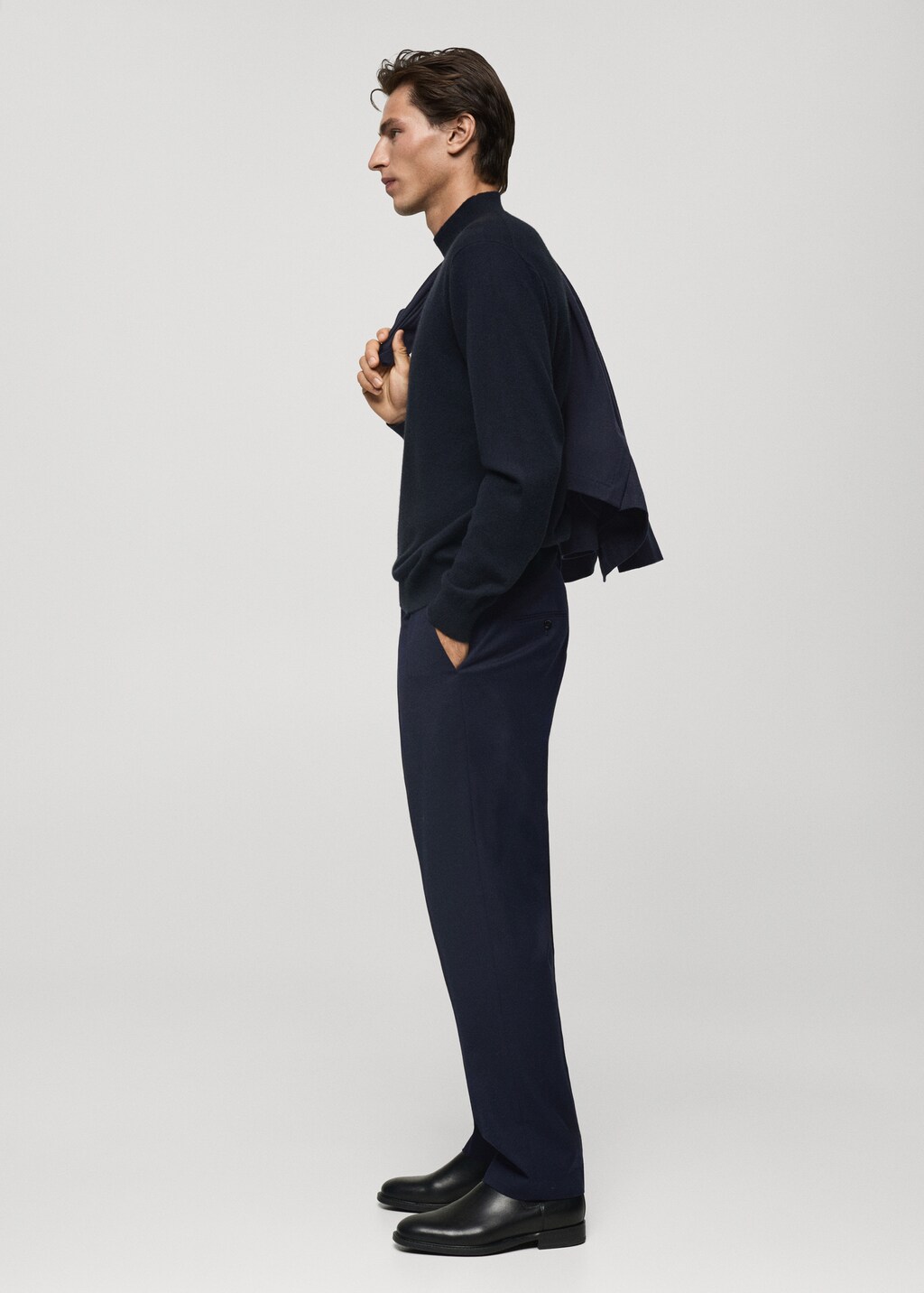 100% virgin wool flannel suit trousers - Dark Navy