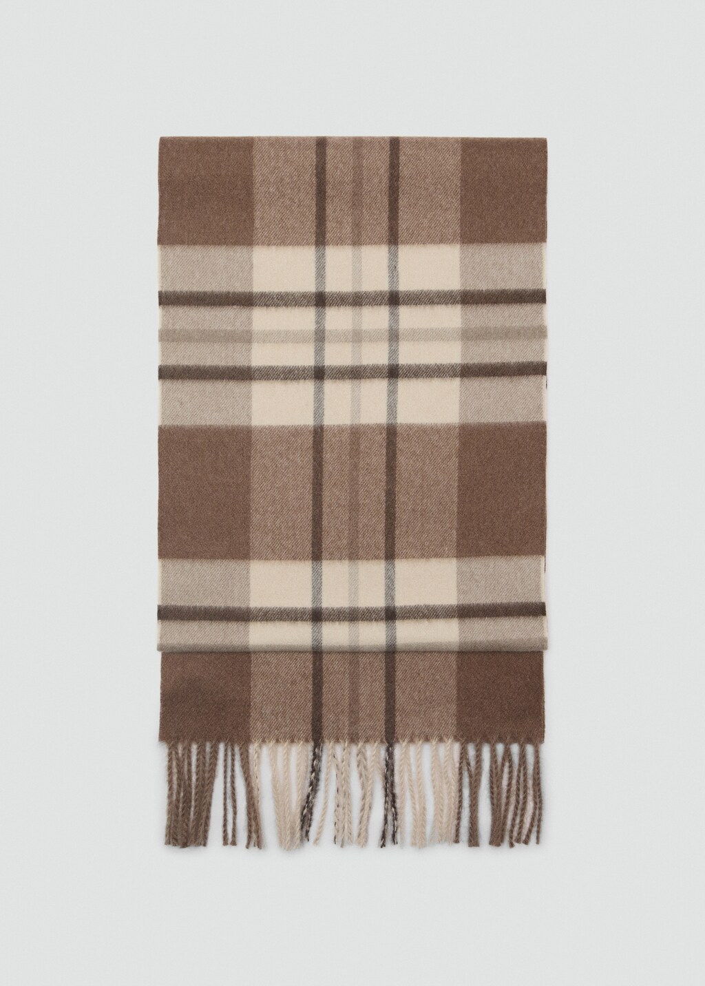 Fringed check scarf - Khaki