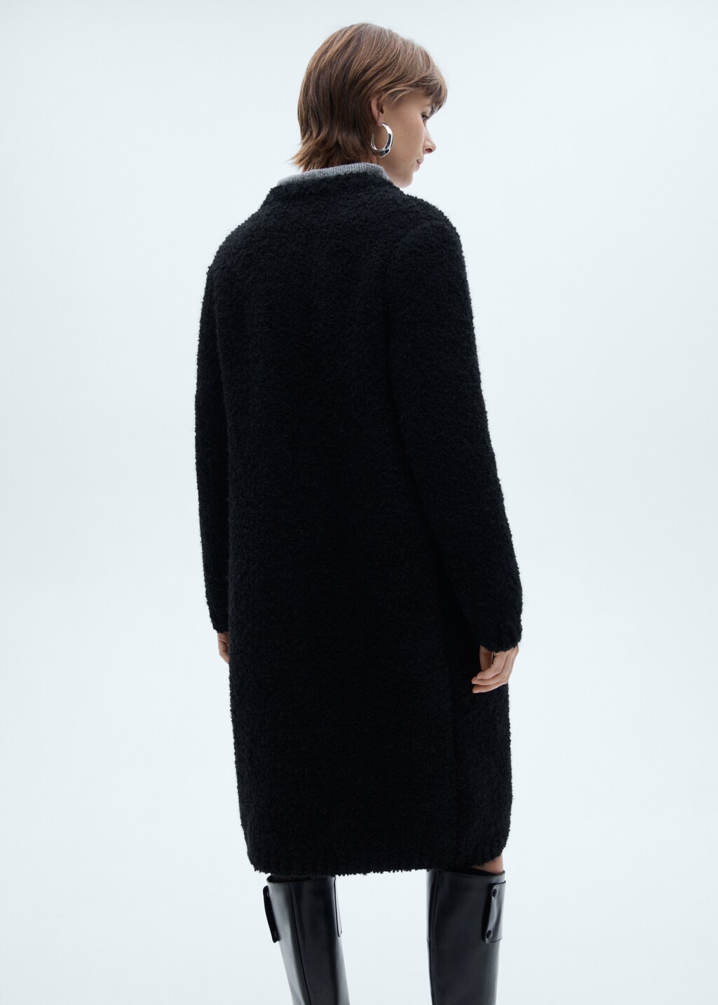 Bouclé knitted coat - Black