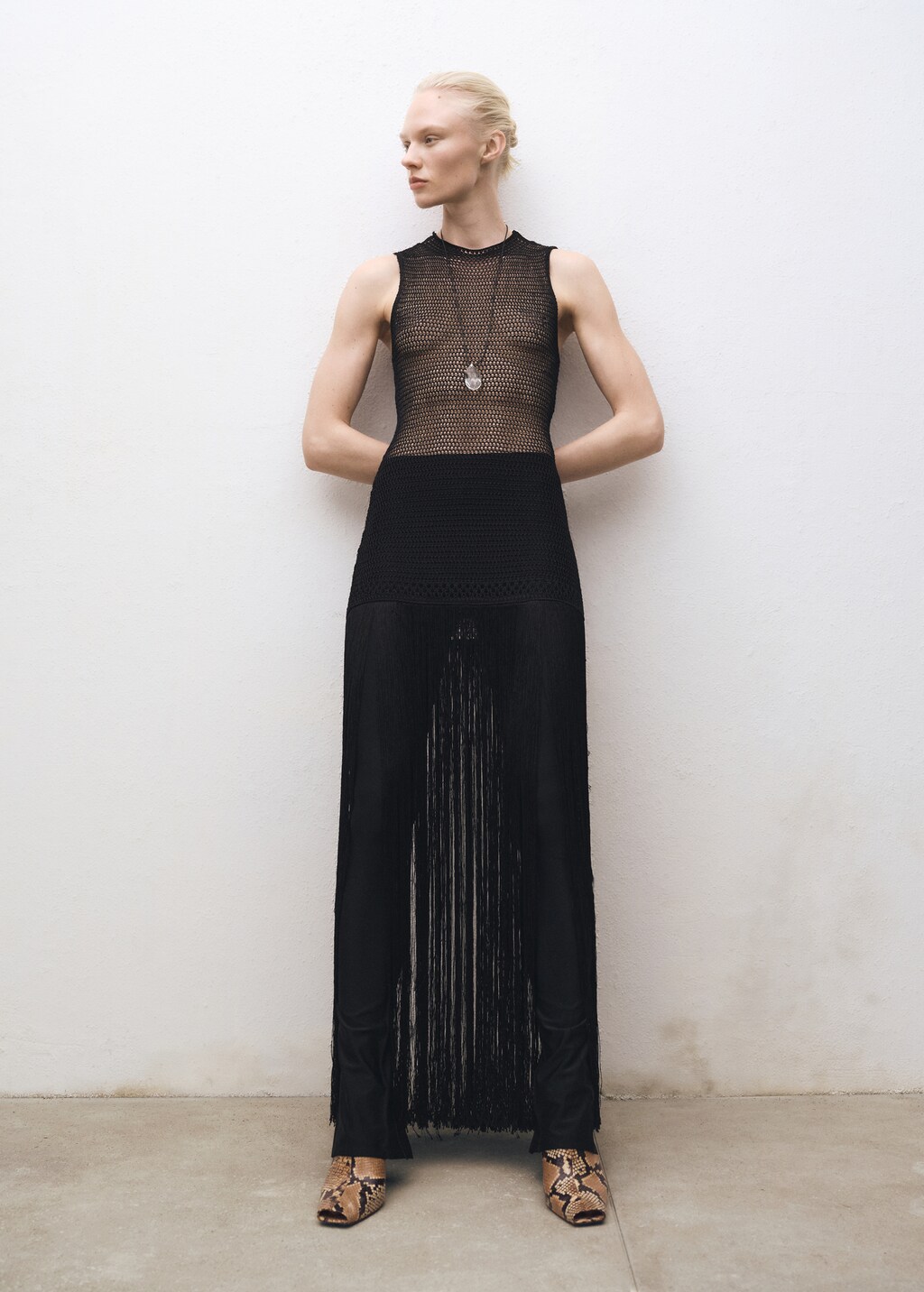 Animal-print open-back leather heeled shoes - Beige