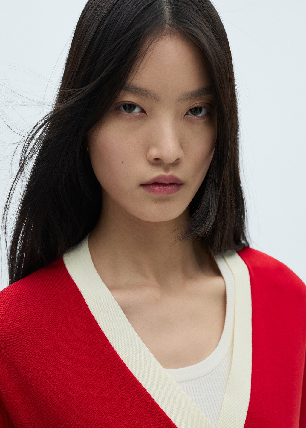 Knitted cardigan with contrasting trims - Red