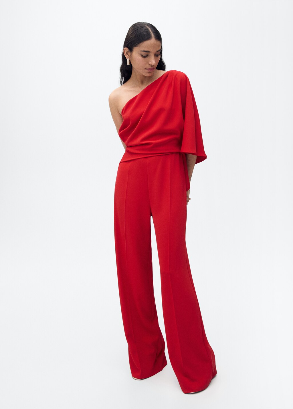 Asymmetrical flared-sleeve jumpsuit - Red