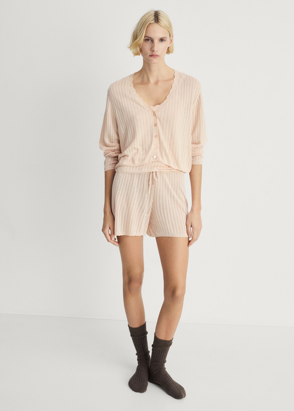 Pyjama cardigan with openwork detail - Aqua Green