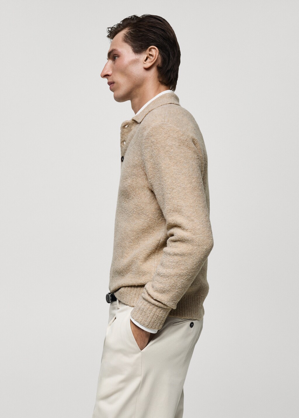 Mini boucle knit polo shirt - Sand