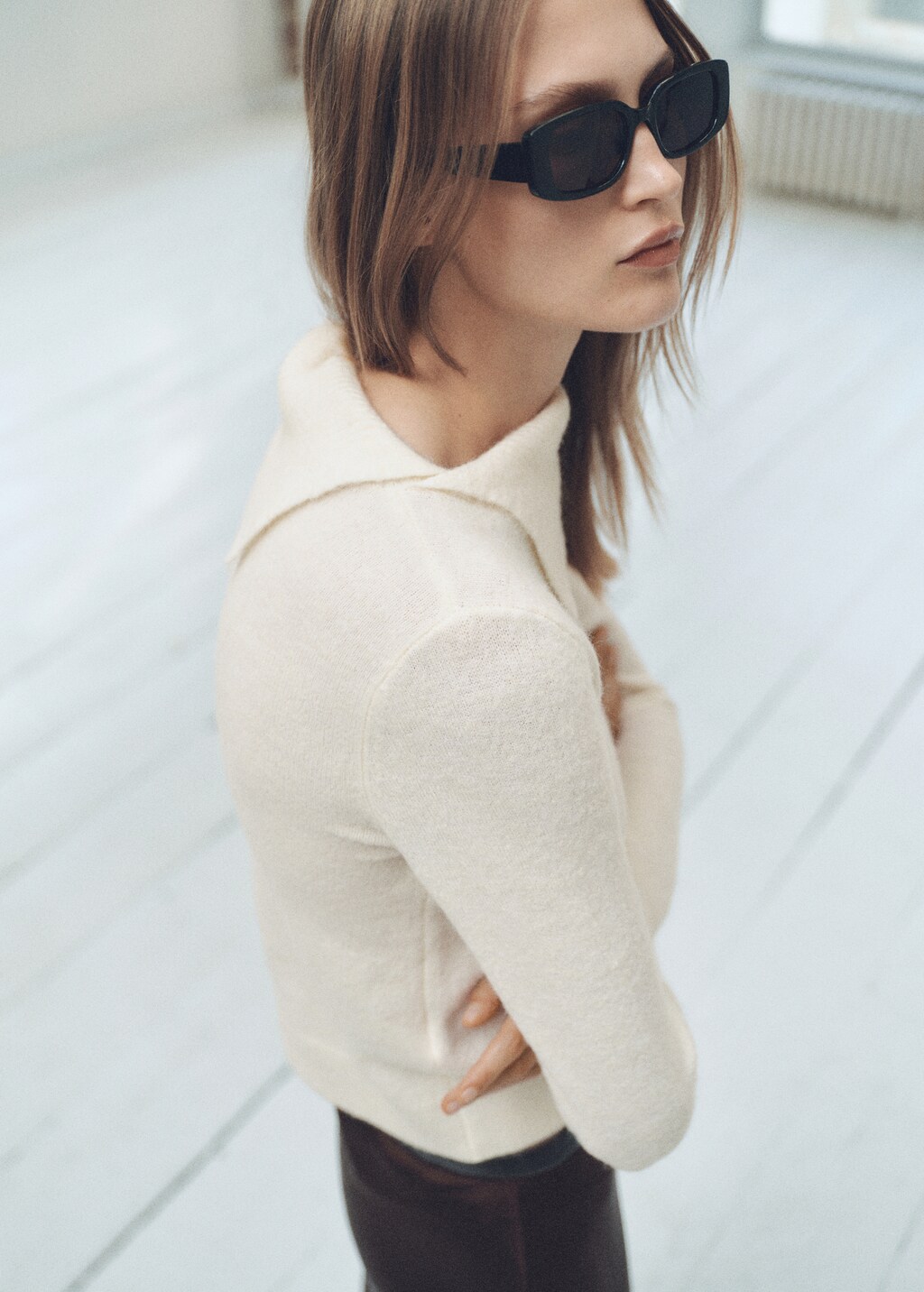 Sweater with wraparound lapel neck - Light/Pastel Grey