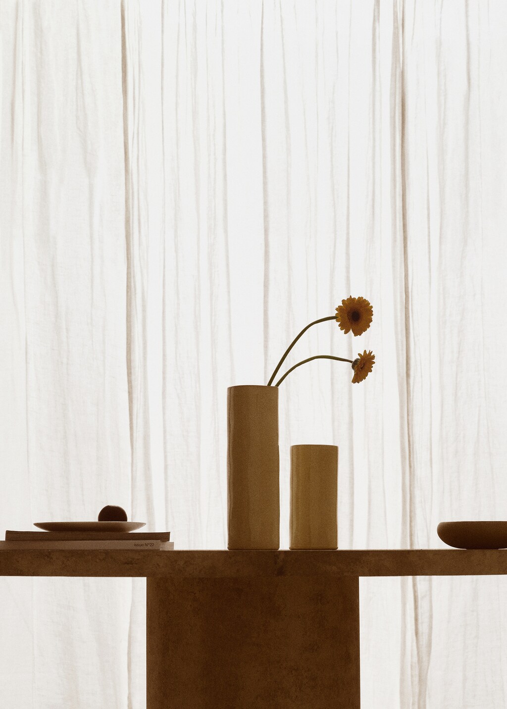 Stoneware cylindrical vase 20cm - Beige