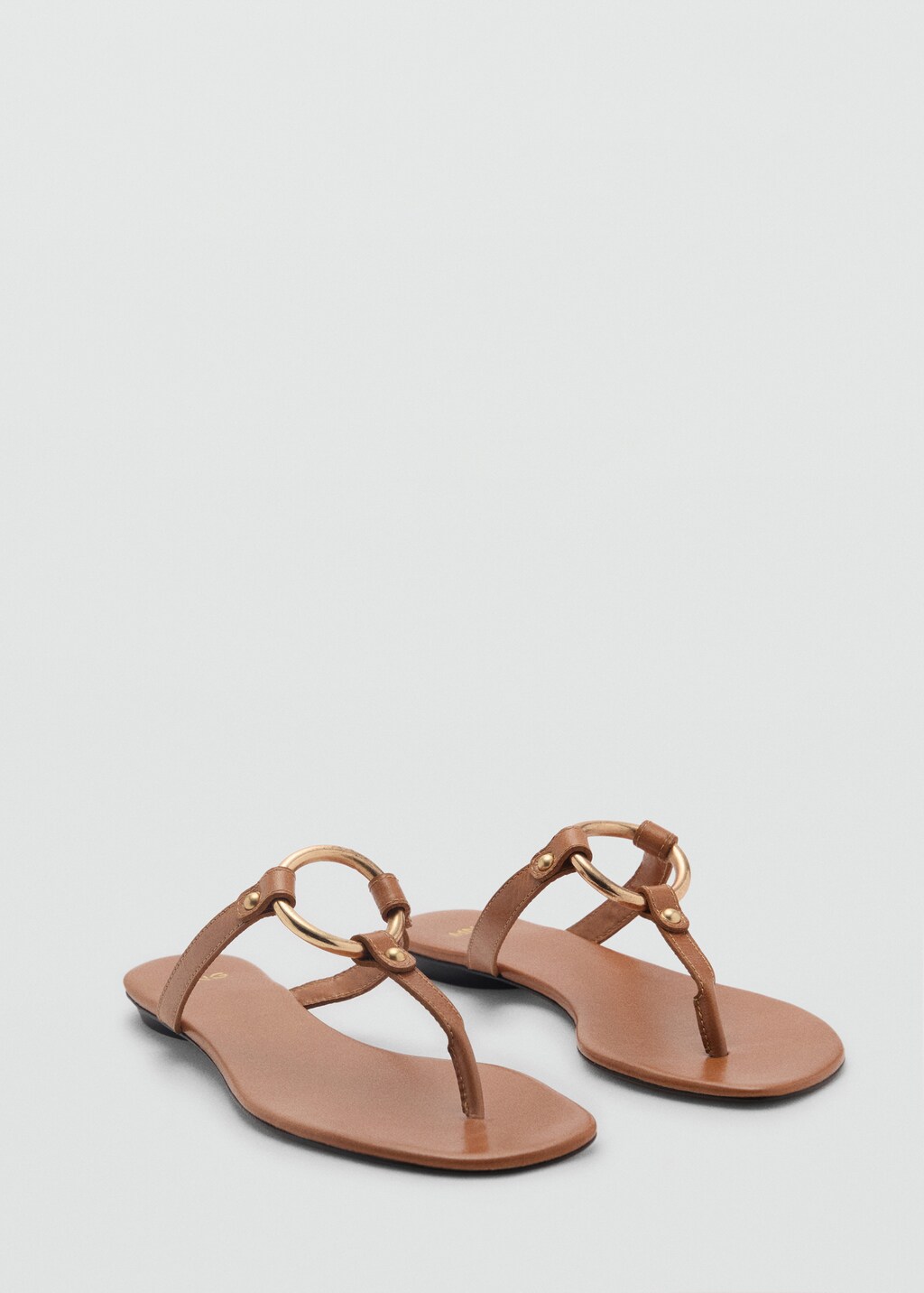 Leather sandals with metal-piece detail - Medium Brown