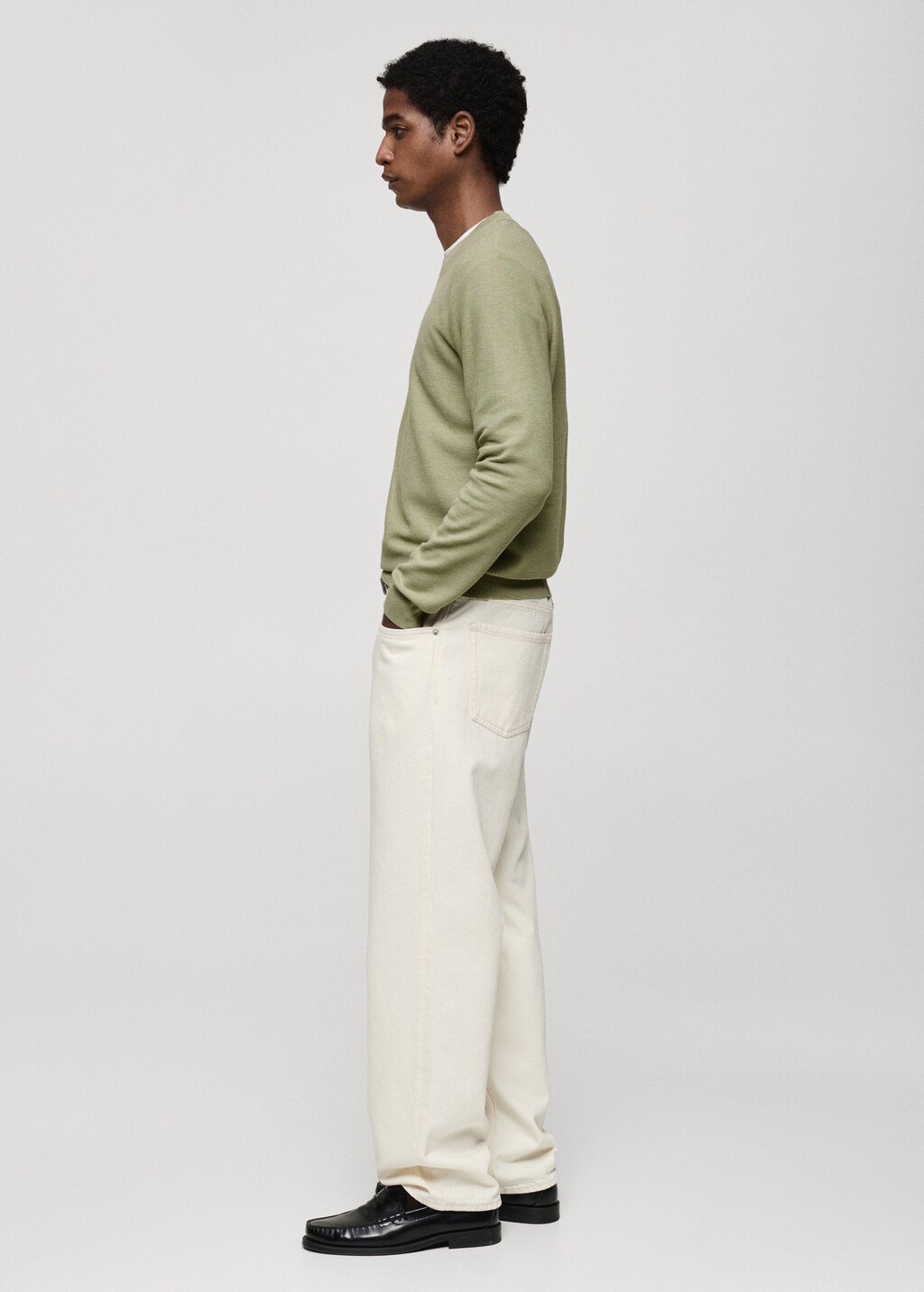 Microstructured cotton knitted sweater - Dark Navy