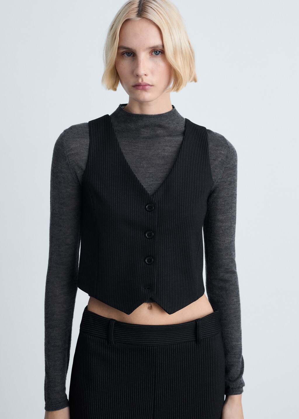 Pinstriped suit waistcoat - Black