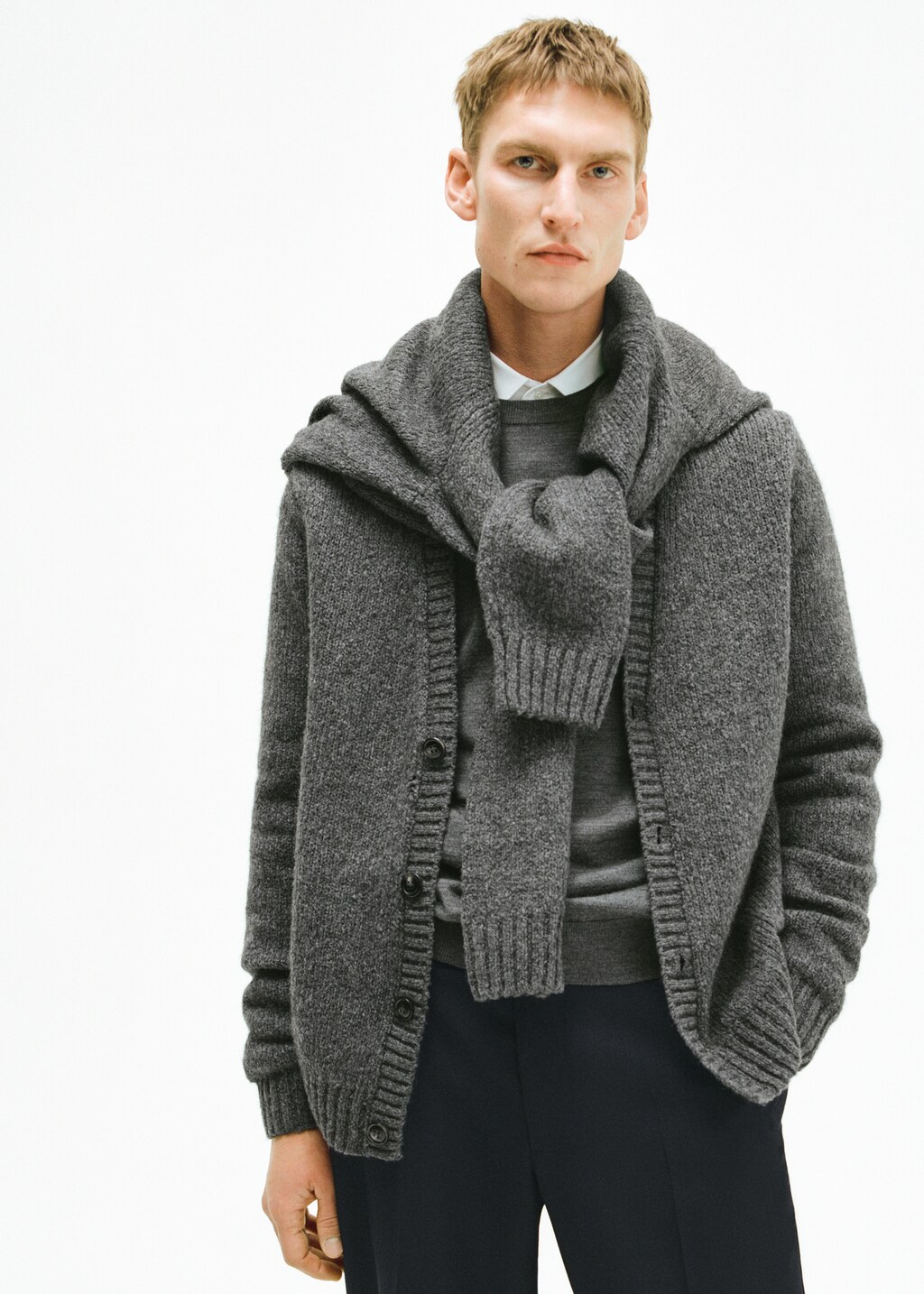 Knitted wool blend cardigan - Medium Heather Grey