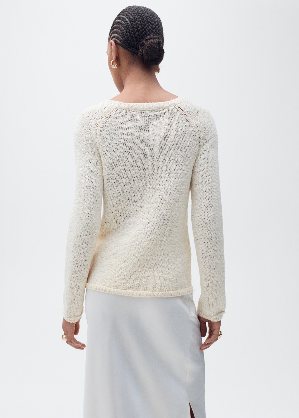 Round-neck crochet sweater - Ecru