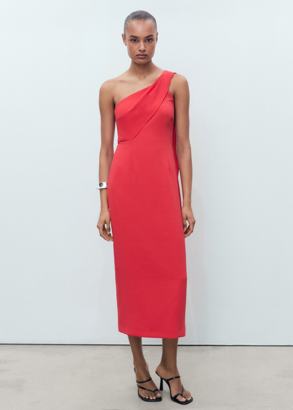 Asymmetrical bow-neck dress - Blue