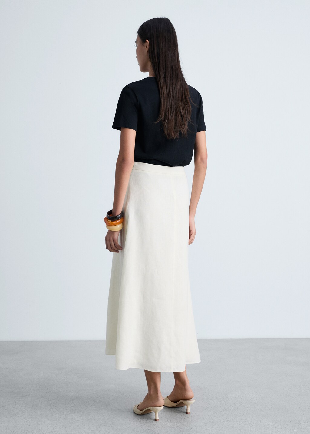 Long linen skirt with pleats - Vanilla
