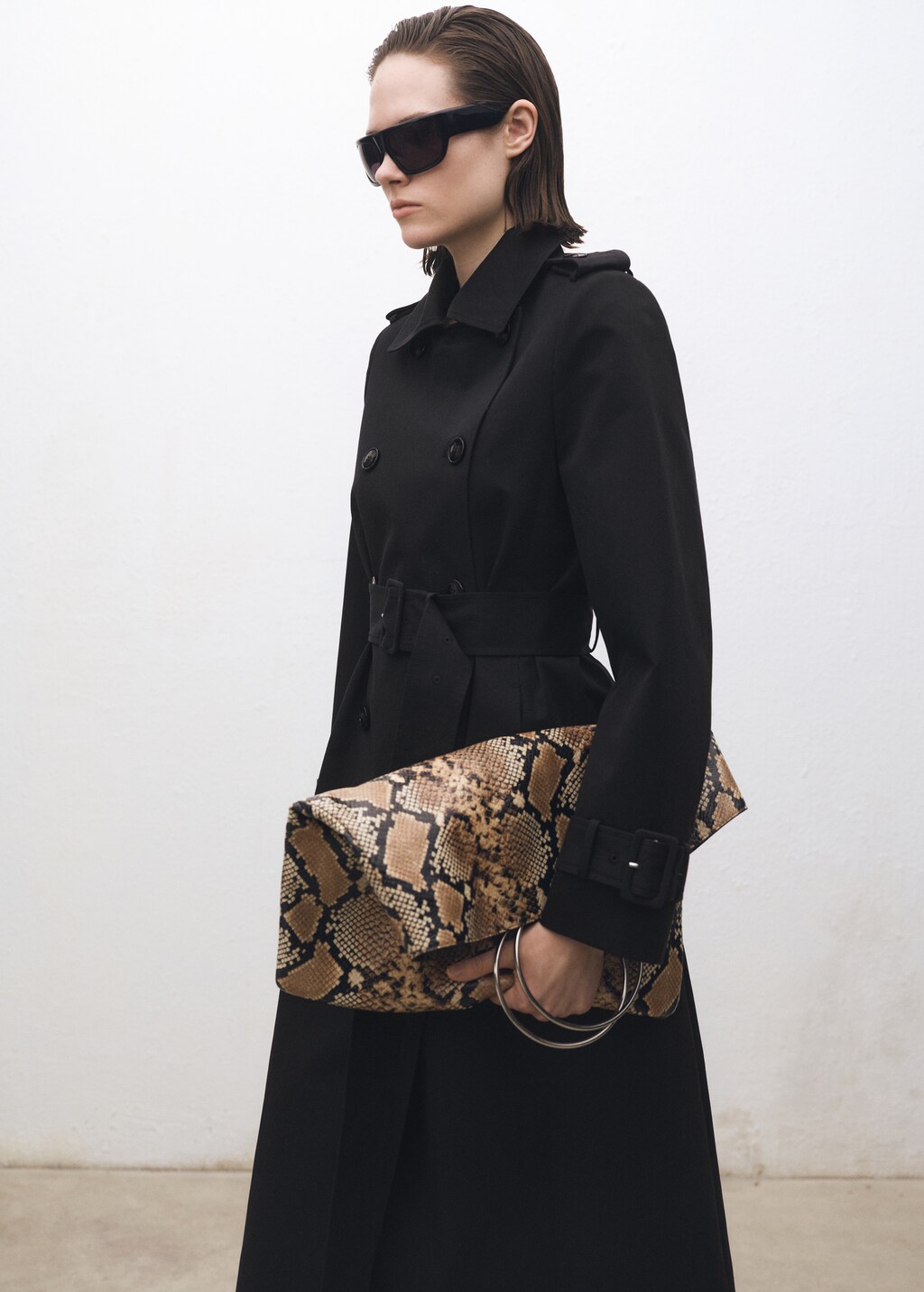 Double-breasted cotton trench coat - Beige