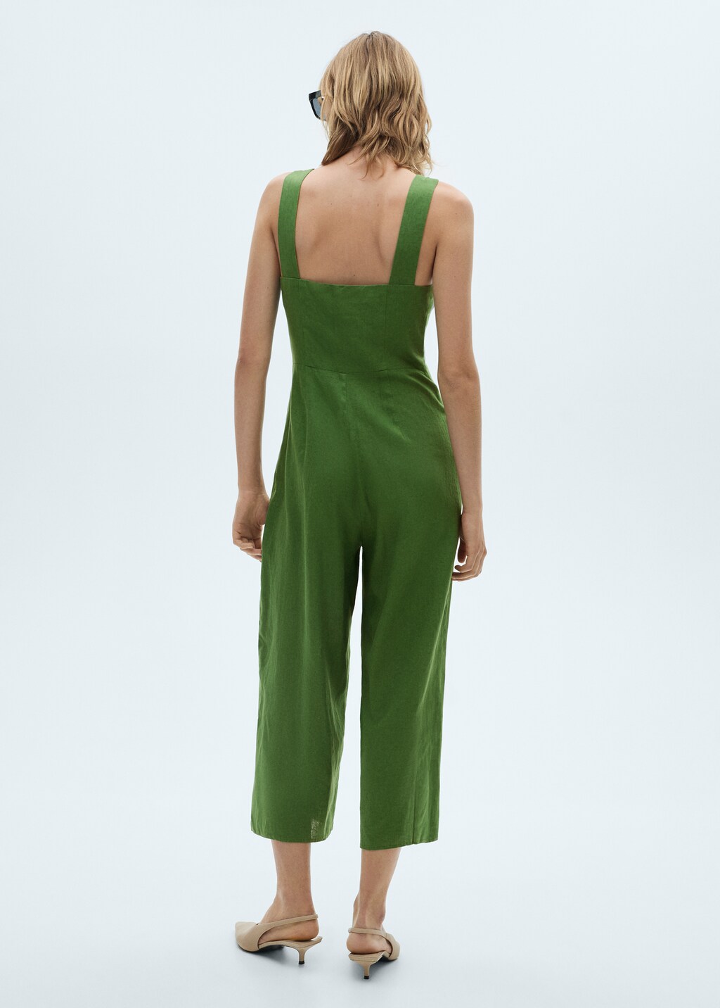 Straight-fit linen jumpsuit - Black