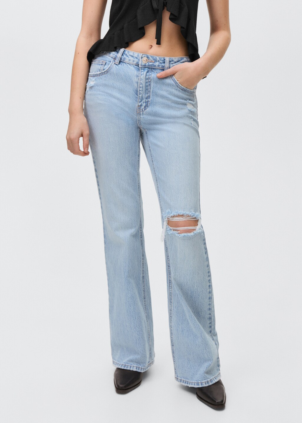Flared jeans with decorative rips - Light Blue