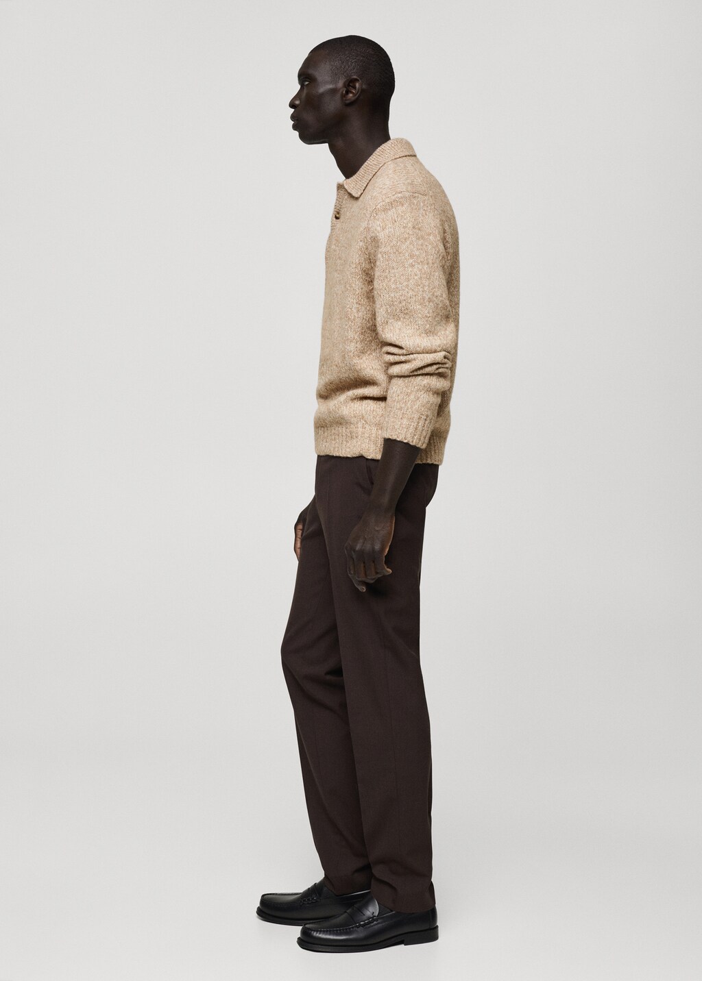 Knitted wool blend polo sweater - Mink Grey