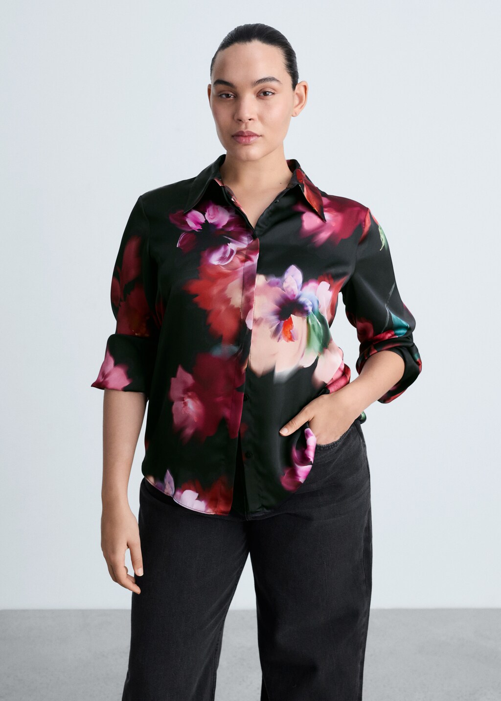 Satin print shirt - Black
