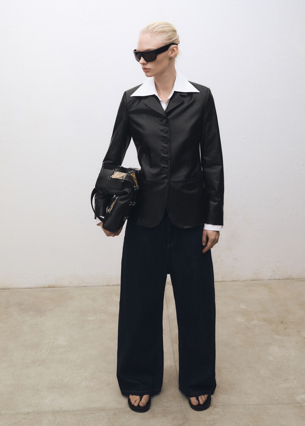 Leather jacket with buttons - Black