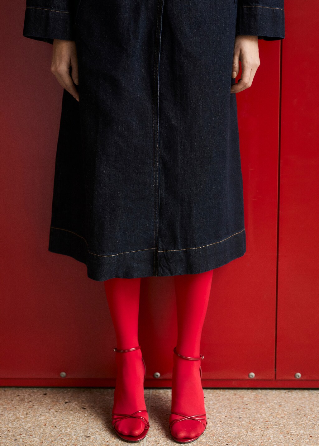 Long rinse-wash denim trench coat - Open Blue