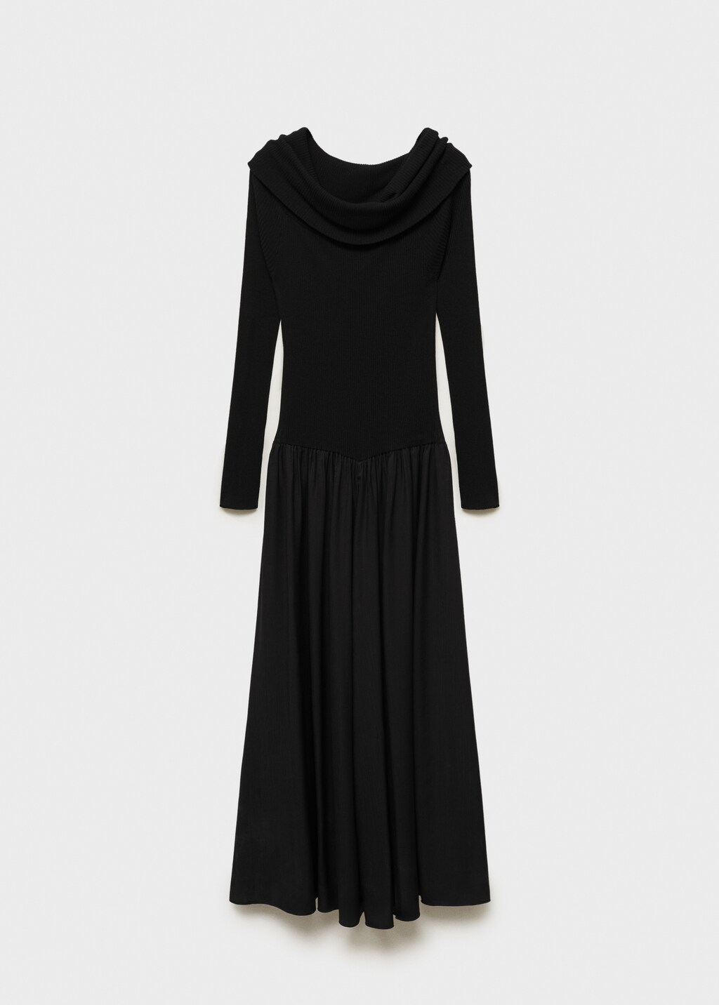 Off-the-shoulder dress in combined fabric - Black