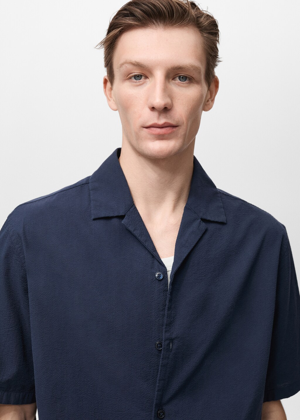 Textured shirt with bowling collar - Dark Navy