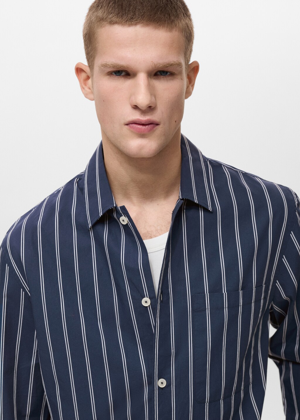 Regular-fit striped 100% cotton shirt - Dark Navy