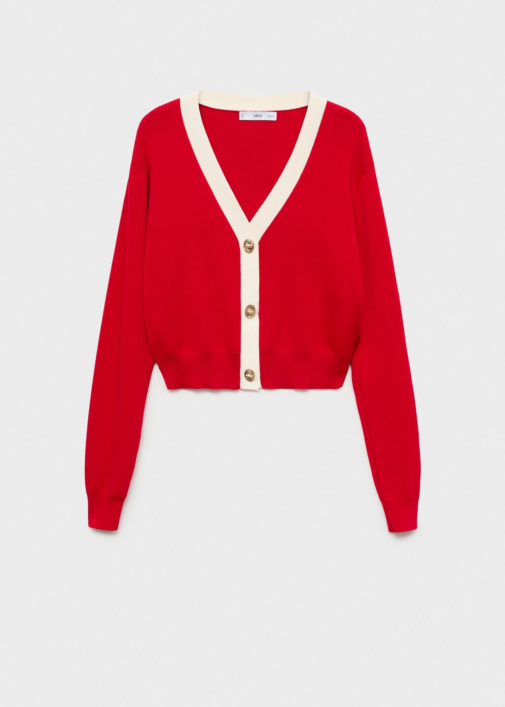 Knitted cardigan with contrasting trims - Red
